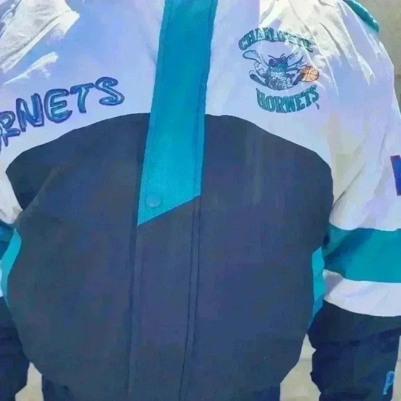 VTG 90s NBA Charlotte Hornets Jacket Pullover Coat Full Zip Mens Sz L - Picture 6 of 16